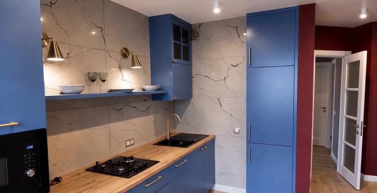 Кухня Синяя на заказ. Эмаль. Рассрочка 0%